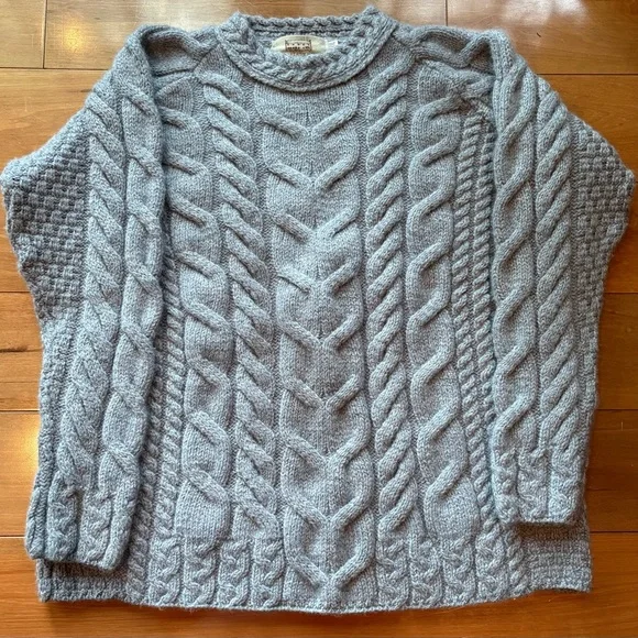 Aran Sweater Market 100% Merino Wool Sweater Women’s Size XXL Gray Hand Knit - Picture 1 of 8